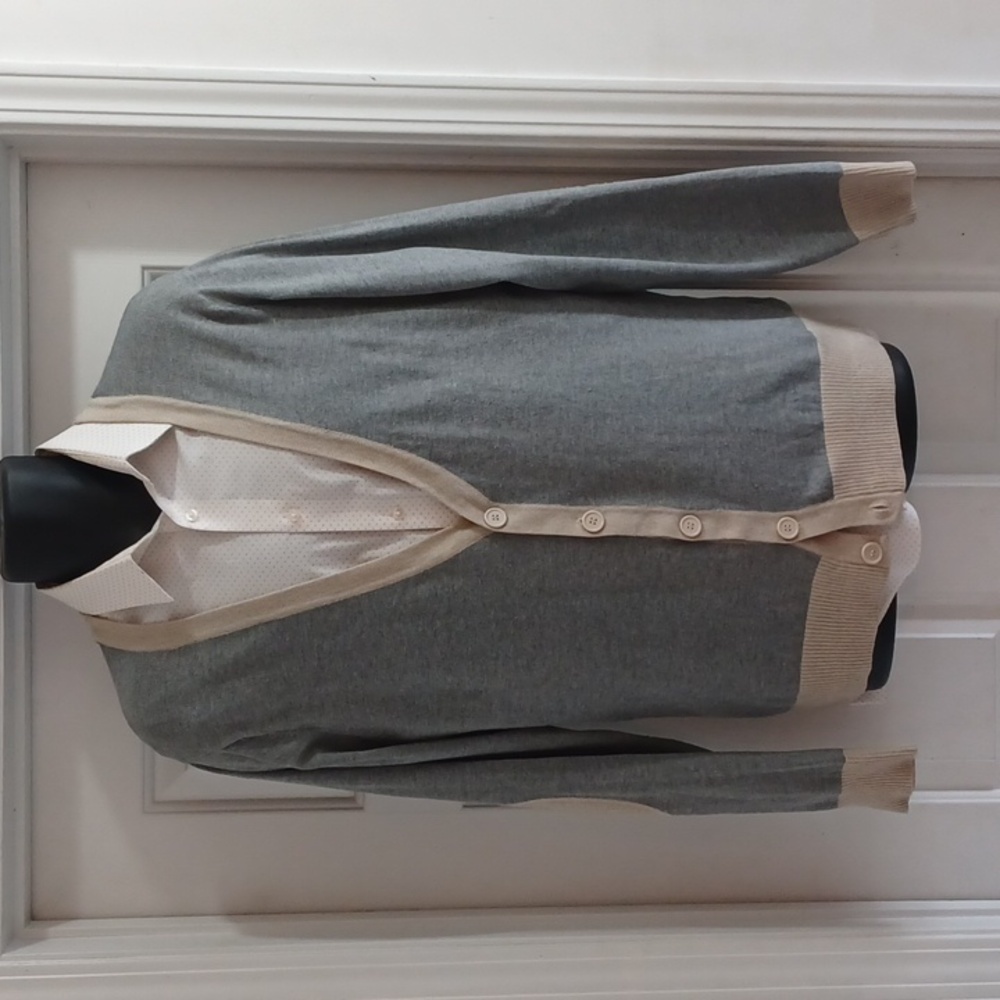 BLACK Gray and Cream Cardigan Sweater